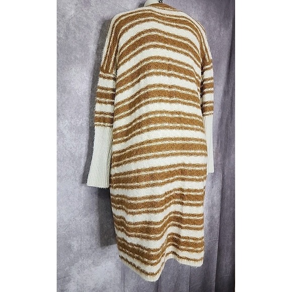 HYFVE Open Front Cardigan Sweater Womens Medium White Mustard Yellow Chunky Knit - Picture 4 of 8